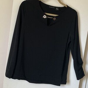 Tahari Black Long Sleeve Blouse with Chain Detail